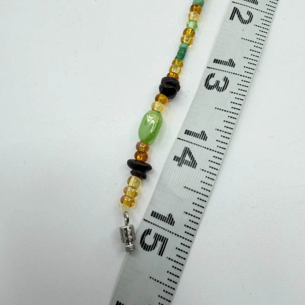 Necklace Vintage Green Amber Tone Glass Beaded Cottagecore Boho Statement Chain